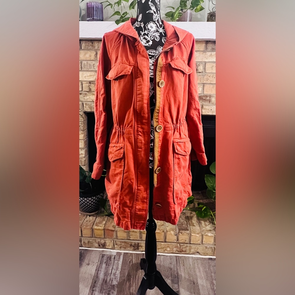Loft Harvest orange Anorak utility hoodie linen blend Jacket womens M NWOT - Picture 1 of 11
